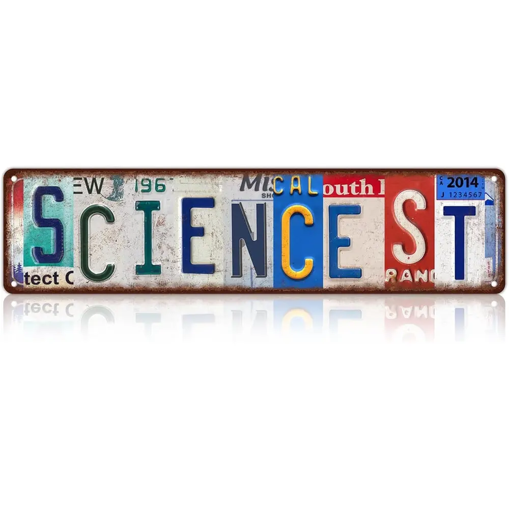 Vintage "Science" Metal Tin Sign - Retro Wall Decor for Home Bar, Coffee Shop, or Science Lab - 16 x 4 Inches - Rustic Distressed Design with Colorful Letters - Perfect for Science Enthusiasts, Science Decor