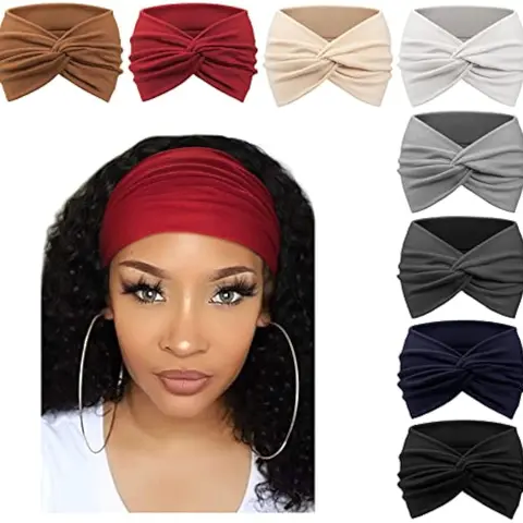 Women's 8pcs Elastic Fashion Boho Headbands Set - Non-slip Wide Band, Bow Decor Hair Accessory for Auspicious Occasions, Beach, Birthday