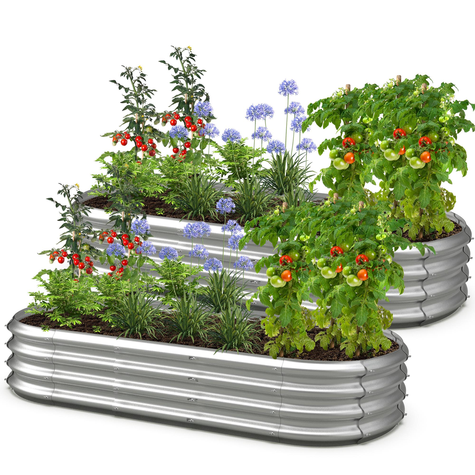 ennva 2-piece set of galvanized raised garden beds, galvanized oval large metal raised garden boxes, suitable for outdoor vegetable growing