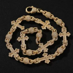 9160 Cross & Orb Motif Iced Out Full Bling Link Chain Hip Hop Bold Streetwear Statement Fashion Jewelry summerwins