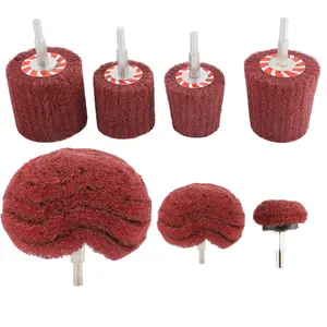 7 count Non Woven Abrasive Buffing Polishing Wheels Drill Attachment Set - Scouring Pads Wheel with 1/4" Shank for Stainless Steel Copper  -Wares (320 Grit Red)