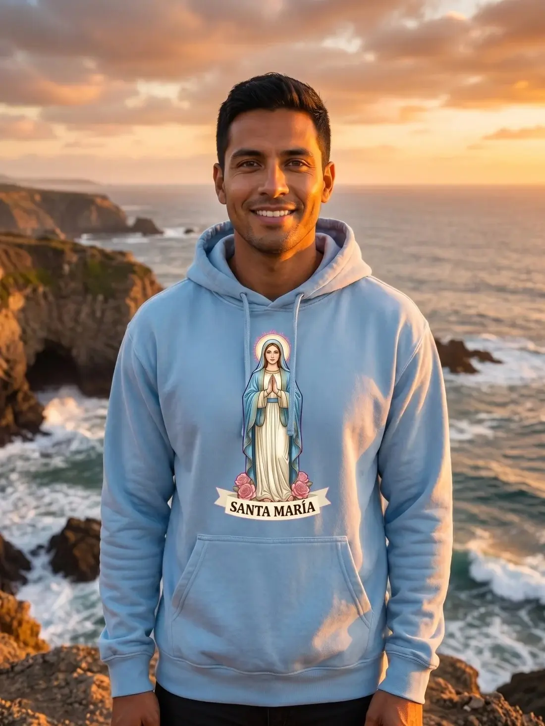 Sanctus "Santa María" Faith Hoodie | Men's Catholic Sweatshirt | Virgin Mary Apparel