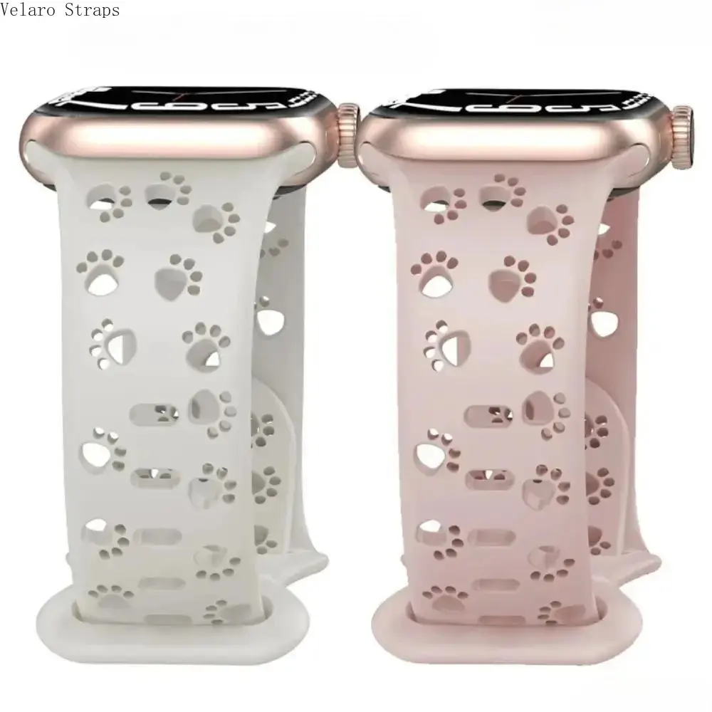 Breathable Hollow Dog Paw Silicone Watch Band for Apple Watch, Soft Sport Strap Only Compatible with iWatch Ultra/SE/Series 1-12, 38-49mm Cute Pet Paw Wristband for Women