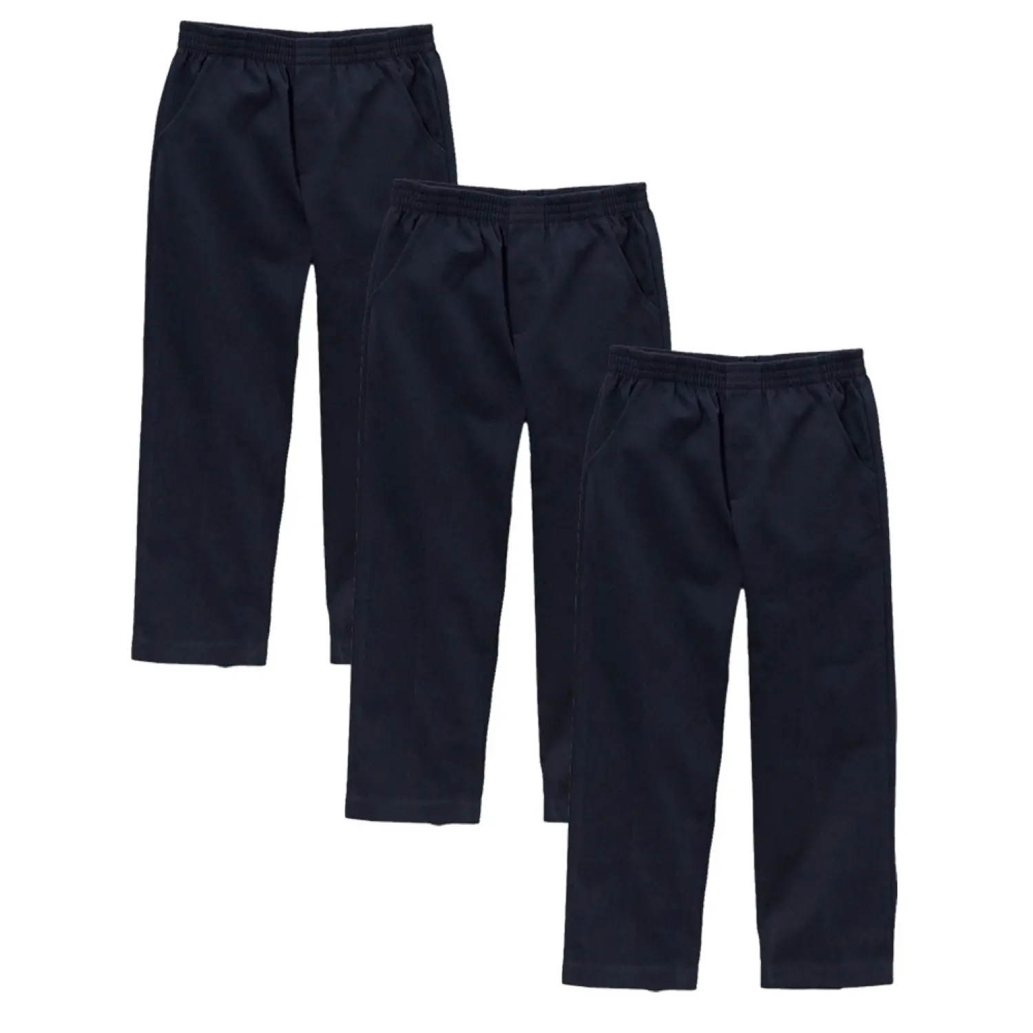 unik Boy's Navy Uniform All Elastic Waist Pull-on Pants 4-16 BU03 3 Pack