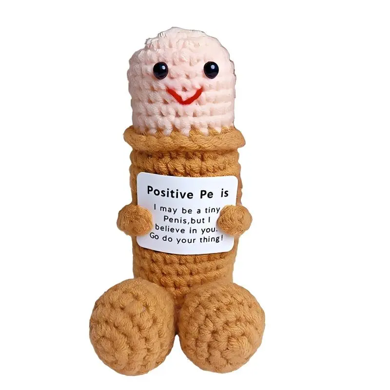 Knitted Unisex Emotional Support Plushie - Funny Mini Crochet Toy with Cards, Mini Gifts, Encouragement Gift for Dad, DIY Knitting & Crochet Ornament