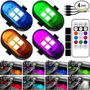 4pcs RGB Underglow LED Lights for Cars & Motorcycles, Wireless Remote Strobe Warning Light, Waterproof Multi-Color Ambient Lighting Kit for Truck Jeep ATV Night Riding Mods