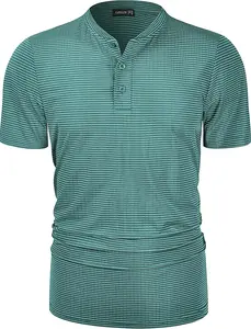 Collarless Golf Shirts for Men Quick Dry Color Block Breathable Soft Athletic Casual Daily T-Shirts