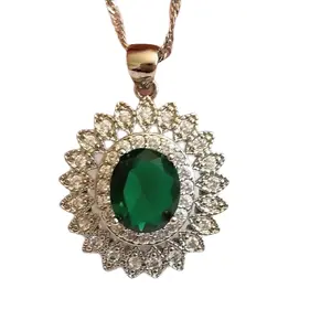 New 925 Silver Filled Oval Cut Emerald Diamond Necklace for Women Pendant and Chain
