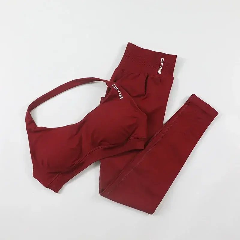 Dfyne Impact Backless Bra & Pants Fashion Gym Women Seamless Yoga Clothing Sportswear Leggings and Halter Sports Bra Outfit