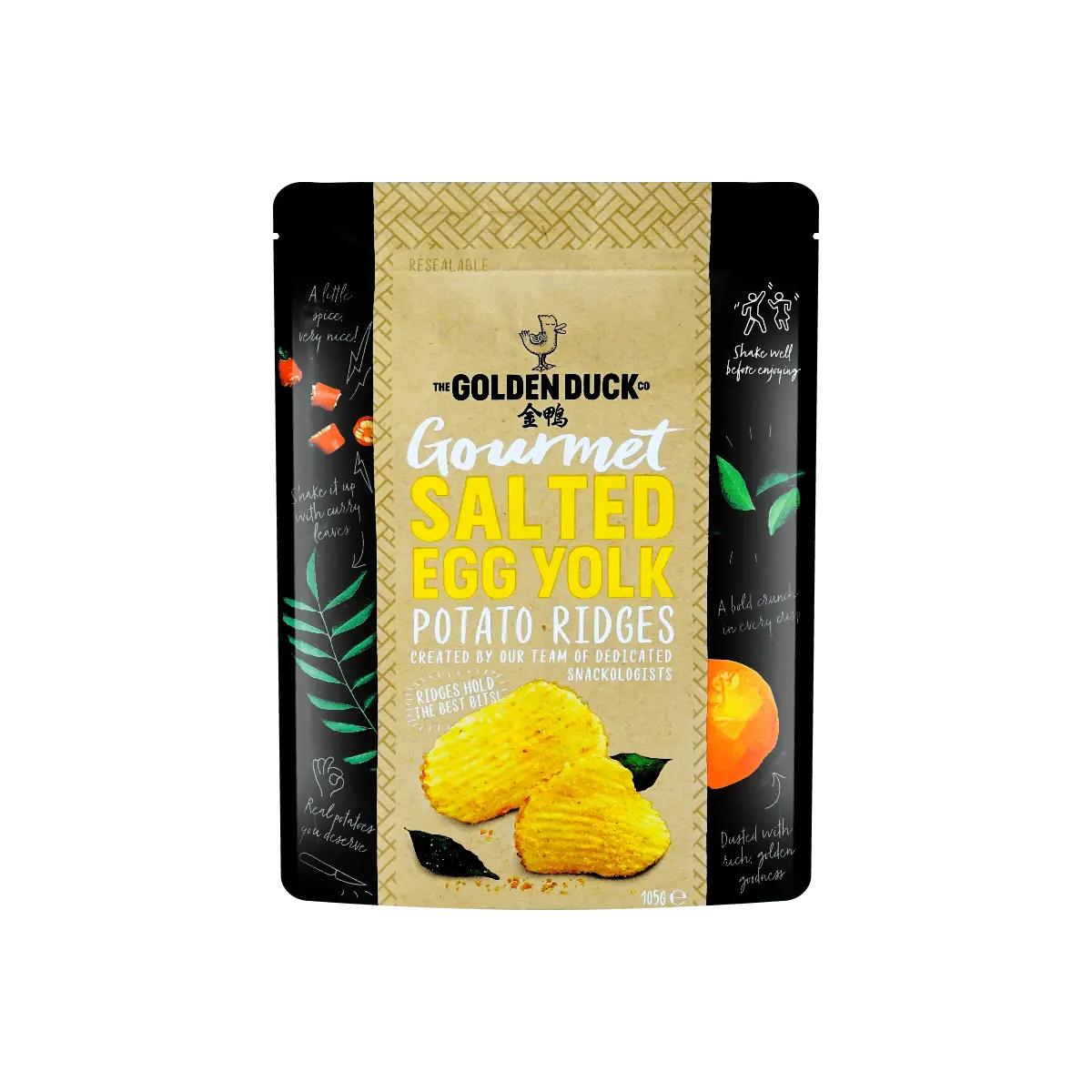 Golden Duck Singapore Salted Egg Potato Crisps 105g - Irresistible Snack for Foodies