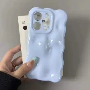 Luxury Wave Bubble Pattern Glossy Phone Case For iPhone 17Air 17 16 15 14 13 Pro Max Plus Wrinkle Meteorite Soft Candy Color Cover