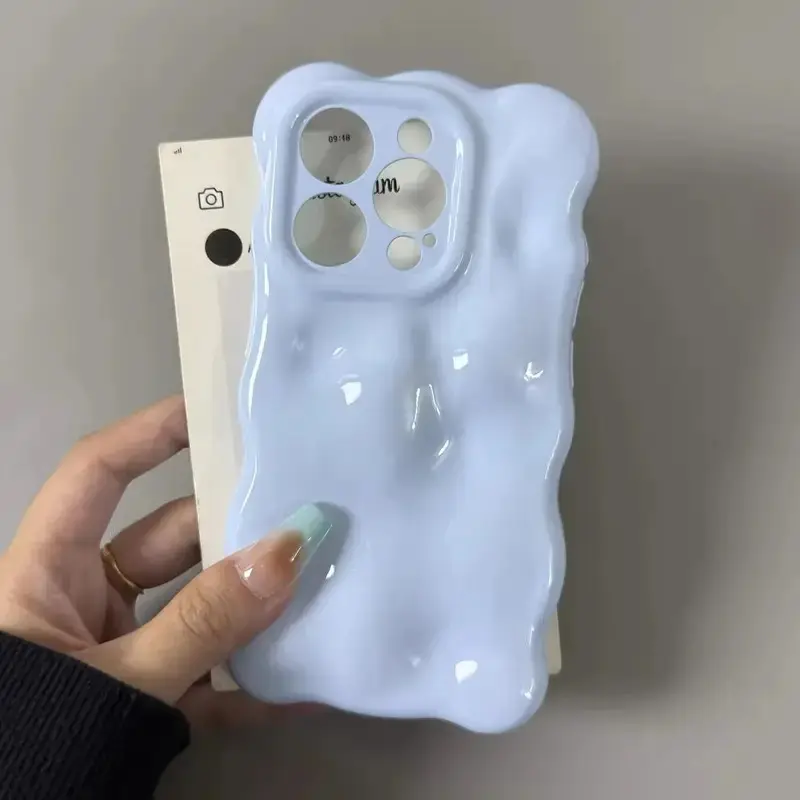 Luxury Wave Bubble Pattern Glossy Phone Case - Wrinkle Meteorite Soft Candy Color Cover with Protection for iPhone 13,14,15,16,17,17 Air Pro Max Plus Mobile Phone Accessory
