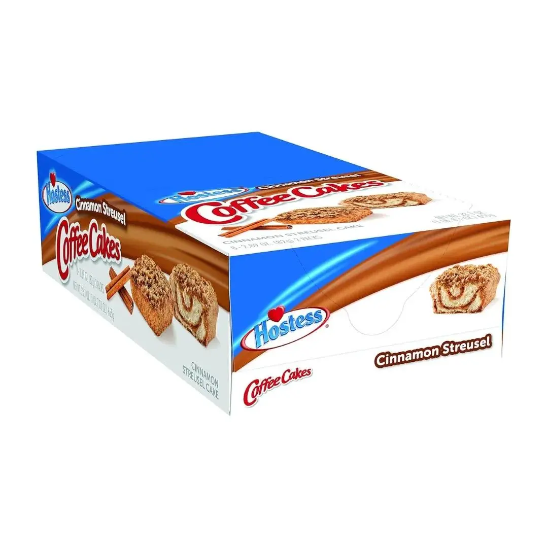 Hostess Brands Cinnamon Streusel Coffee Cakes, 2.89 oz, 8-Count Snack Cakes with Sweet-Spicy Flavor, Palm Oil, Folic Acid, Niacin, Ambient Sugar-Sweetened On-the-Go Quick Dessert Treat