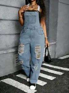 Women's Plus Size Distressed Denim Harem Pants, Loose Fit Washed Jeans, Casual Fashion for All Seasons, Party and Date Wear