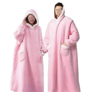 1 Piece Cozy Oversized Decorative Blanket with Sleeves - Modern Style Machine Washable Polyester Fleece Hoodie Unisex Can Be Used with Raincoat