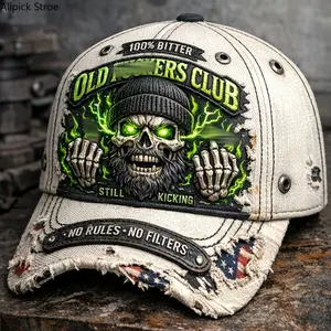 Vintage Skull Baseball Cap for Men & Women, Washed Retro Motorcycle Dad Hat, Gothic Biker Streetwear Cap with Embroidered Skull Detail, Y2K Urban Fashion Accessory for Nightclubs, Festivals, Riding, Casual Outfits and Alternative Style Looks