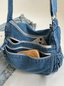 Women's Fashionable Denim Crossbody Bag, Casual Versatile Zipper Shoulder Bag for Daily Used, Trendy All-match Commuter Bag, Casual Crossbody Bags