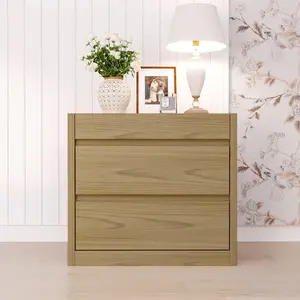 FUFU&GAGA NEW Casual 2 Drawer Nightstand with Wireless Charging & USB Ports Side Locker Swipe Card Remote Phone Unlock for Bedroom Living Room 23.6" Tall Light Brown Finish Modern Entryway Table Modern Accent Tables