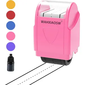 Self-Inking Handwriting Line Rolling Stamps Handwriting Practice Tool for Teachers Kids Kindergarten, 1 Refill Ink Included, Pink