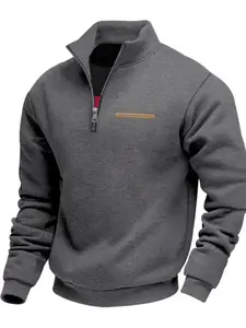 2026 Men's Half-Zip Pullover Casual Streetwear Sweatshirt with Contrast Zipper & Pocket, Stand-Up Collar, Ribbed Cuffs & Hem, Classic Fit, Perfect for Casual Daily Errands & Light Outdoor Adventures