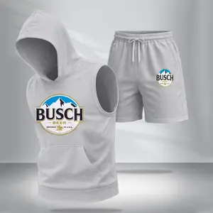 Men’s Sleeveless Hoodie & Shorts Set – “American Lager” Graphic, Summer Two-Piece Activewear, Casual Streetwear, Regular Fit Gym & Sport Fashion, Lightweight Men’s Outfit