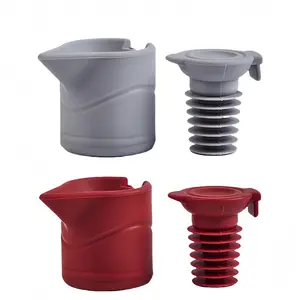 Silicone Wine Bottle Stopper, Wine Bottle Stoppers for Glass Bottles, Beverage Bottle Sealer, Reusable Beer Champagne Bottle Cover Wine Saver (Red+Gray)