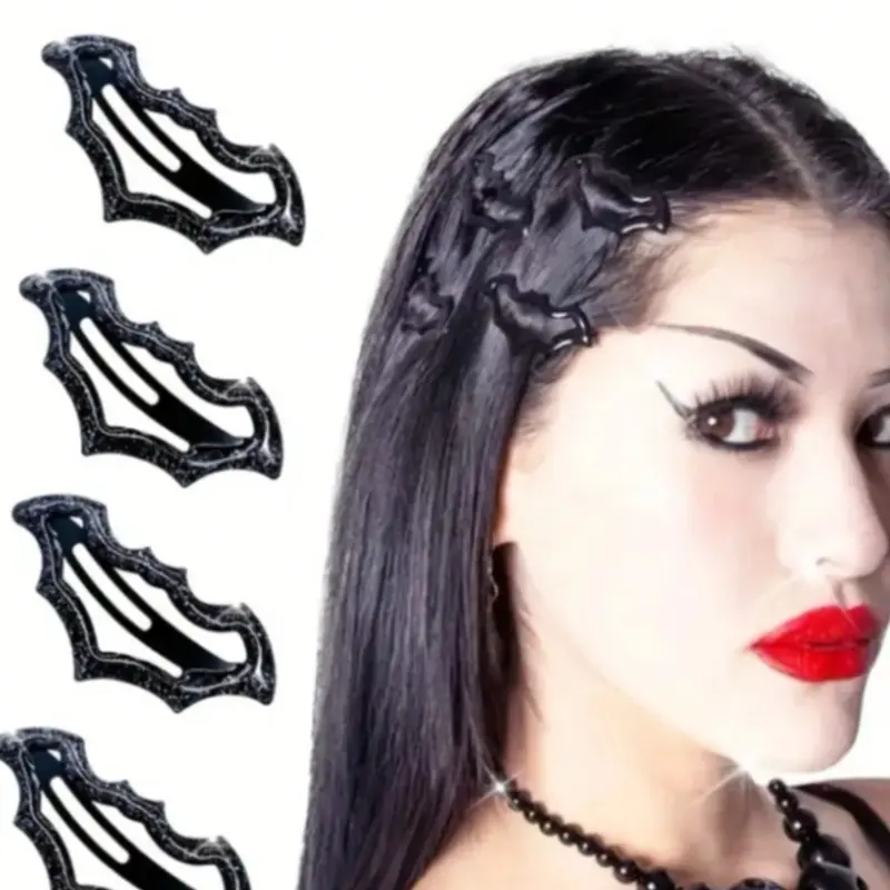 Gothic Bat Flat Hair Clips Set, Shiny Polka Dot Design, Perfect for Women Daily Wear, Halloween Party Accessories, Birthday Gifts, Hair Decor, Hairclips