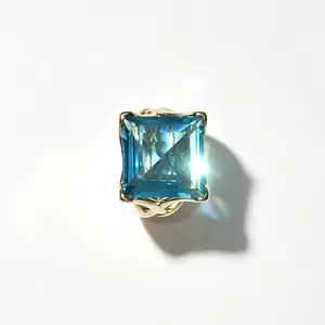 New Fashionable Creative Hollow Gold Inlaid Square Blue Stone Ring, Unique Trendy Party Jewelry