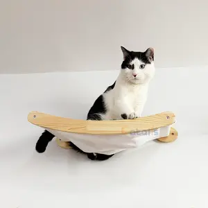 Wall mounted cat hammock scratching post set solid wood pet furniture cat furniture set sisal cat scratching post suitable for large cats to play, jump and rest
