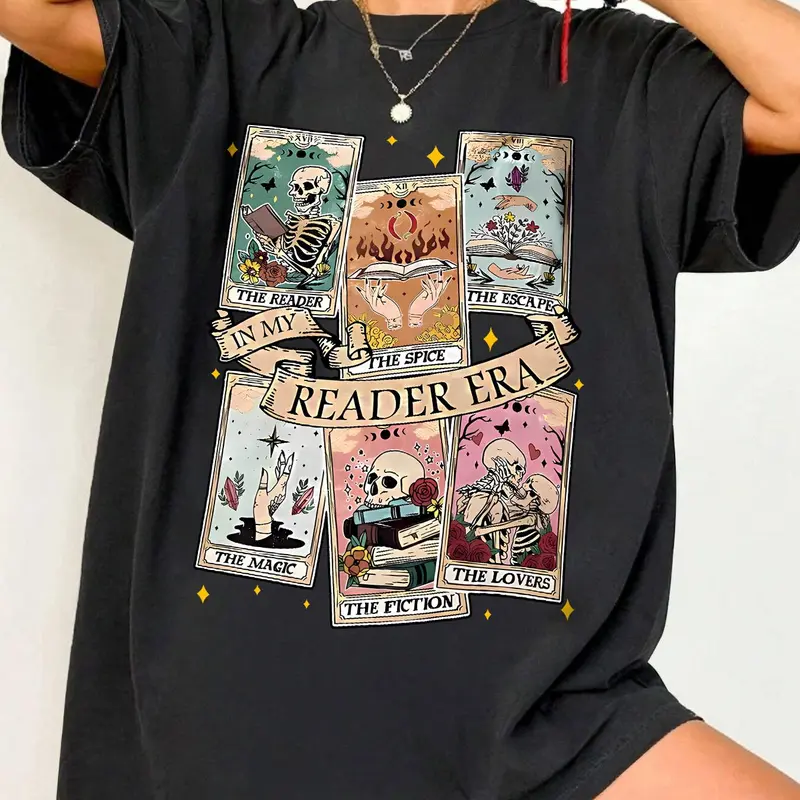 Women's Cartoon Skull & Letter Print Drop Shoulder Fitted Tee, Casual Streetwear Baggy Half Sleeve Round Neck T-shirt for Daily Wear, Ladies Clothes for All Seasons Fabric