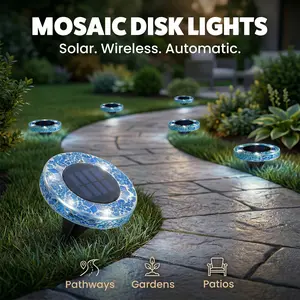 Solar Outdoor Mosaic Disk Lights, Waterproof Decorative Pathway LED Light, Auto On/Off