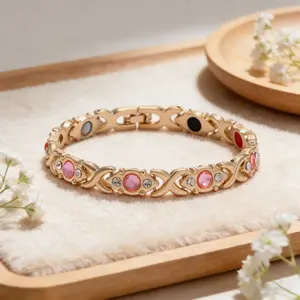 Energy Magnetic Bracelet for Women Men Crystal & Colorful Stone Design Adjustable Women's Wristband Bracelets with Length Regulator Fashion Accessory Mother's Day Gift Anniversary Birthday Gift for Mom Daughter Girlfriend Bestie-Improve Energy