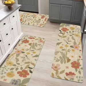 Boho Kitchen Mat Set of 3 Strawberry Floral Modern Farmhouse Rugs Non Skid Washable Bohemia Runner with Anti-slip bottom for Kitchen Decor 120x32 18x47 20x63in style indoor area room decoration floor mat soft flannel festive gathering room decor bathroom