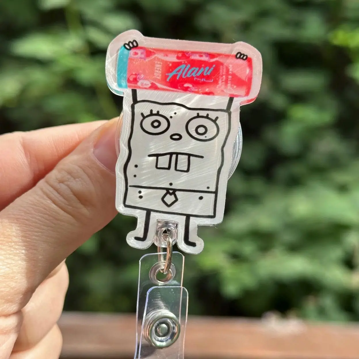 Cartoon Doodle Pink Slush Energy Drink Badge Reel