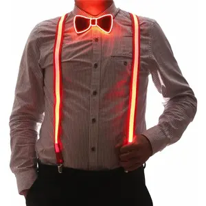 Light Up Men's LED Suspenders and Bow Tie Combo - Light up Suspenders for Men - Glow Party Clothes, Rave Outfits