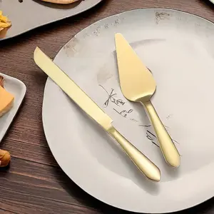 Wedding Cake Cutting Set 2Pcs - Thickened Stainless Steel Knife & Server, Round Edge, for Wedding Birthday Christmas Gift