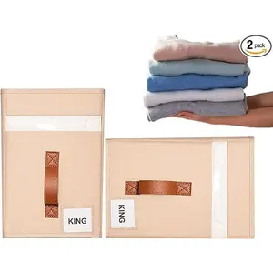 NO ZIPPER - FOLDTOTE - 2 Pack XL Bed Sheet Organizers and Storage, Sheet Organizer for Linen Closet, Blanket Storage, Under Bed Storage, Sheet Storage XL (King/Fitted/Quilt or Flannel Sheets) - BEIGE