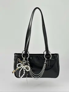 Metal Chain Leopard Print Pearl Bow Bag Accessories Set, Sweet Cool Style, Daily & Unique Party Decorations