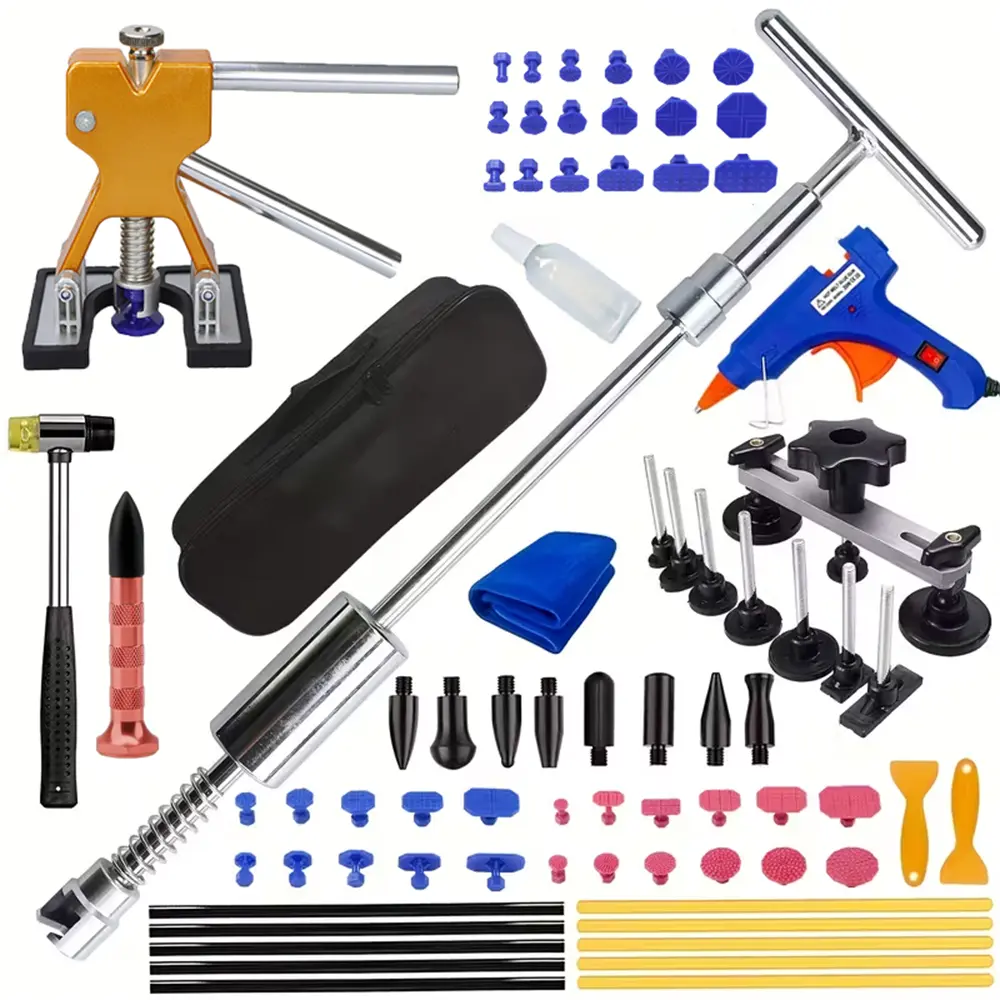77pcs car non paint dent repair kit, equipped with T-bar dent puller and glue gun, professional workshop car body hail dent hammer tool set - suitable for car, refrigerator, washing machine hail dent puller kit
