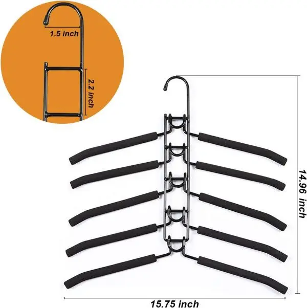 Clothes Hangers Space Saving: 2/4 Pack 5 in 1 Multi Layer Metal Hanger Racks Non-Slip Foam Padded Heavy Duty Thick Magic Hanger Closet Organizers and Storage for Coat Sweater Suit T-Shirt apartment, Hanging