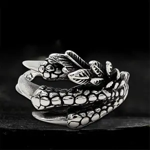 GTHIC Punk Dragon Claw Stainless Steel Animal Ring Gothic Fashion Accessories for Daily Wear