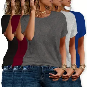 Multi-Piece Women's Short Sleeve Solid Color Crew Neck T-Shirt Basic Set Casual Womenswear in Black White & Gray Chic Everyday Tops t shirts for women