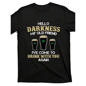 Menswear Short-Sleeve Round Neck T-Shirt - Hello Darkness My Old Friend Irish Shamrock Beer Day Gift for Men, Vintage Casual Crew Neck Top, Slight Stretch Fabric, Regular Fit, Ideal for Daily Wear