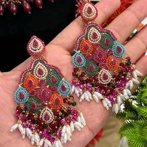 Nauratan Peacock Multi Colored Statement Earrings for Women