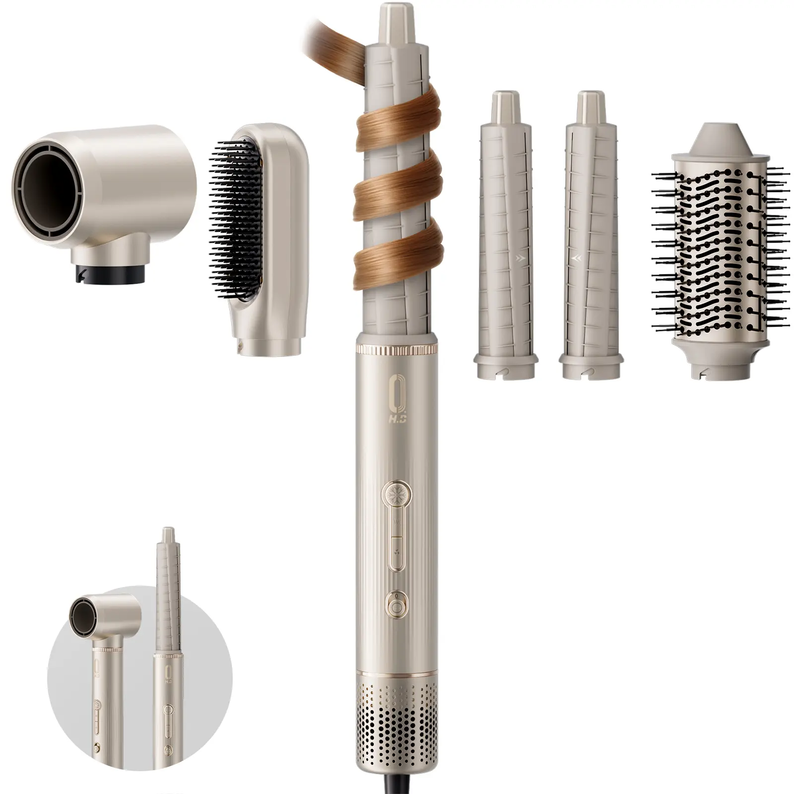 O.H.B 5 in 1 Powerful Hair Dryer Brush,Styling & Drying System, Powerful Hair Dryer Brush & Multi-Styler with Auto-Wrap Curlers, Paddle & Oval Brush, Fast-Drying Nozzle curling iron, hair styling tools,Holiday Gift
