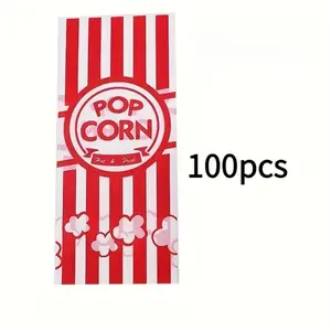 100 and Striped Popcorn Bags, Food Grade Safe, Suitable for Candy Cookies Bread Toast, Ideal for Movie Nights Parties Bakeries Grocery Stores