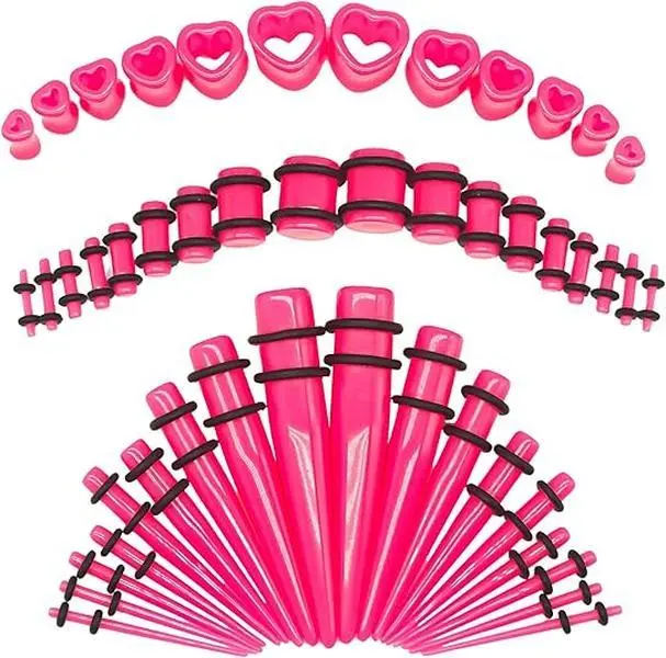 48 PCS Acrylic Gauge Kit Tapers Heart Tunnels Plug 14G-0000G Ear Stretching Set with Vibrant Colors Glossy Finish for Easy Wear and Precise Fit