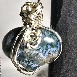 Indian Agate Heart Crystal Pendant with Silver Wire Wrapped Design and Unique Gemstone Patterns for Stylish Jewelry