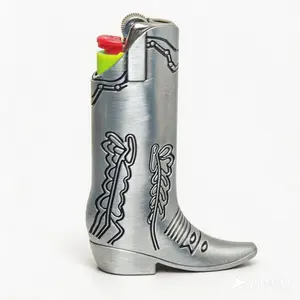 Vintage Cowboy Boot Lighter Case for BIC J5 & J6 Lighters, Western Metal Lighter Holder Sleeve, Retro Boho Cowboy Shoe Cover, Funny Gift for Men & Women