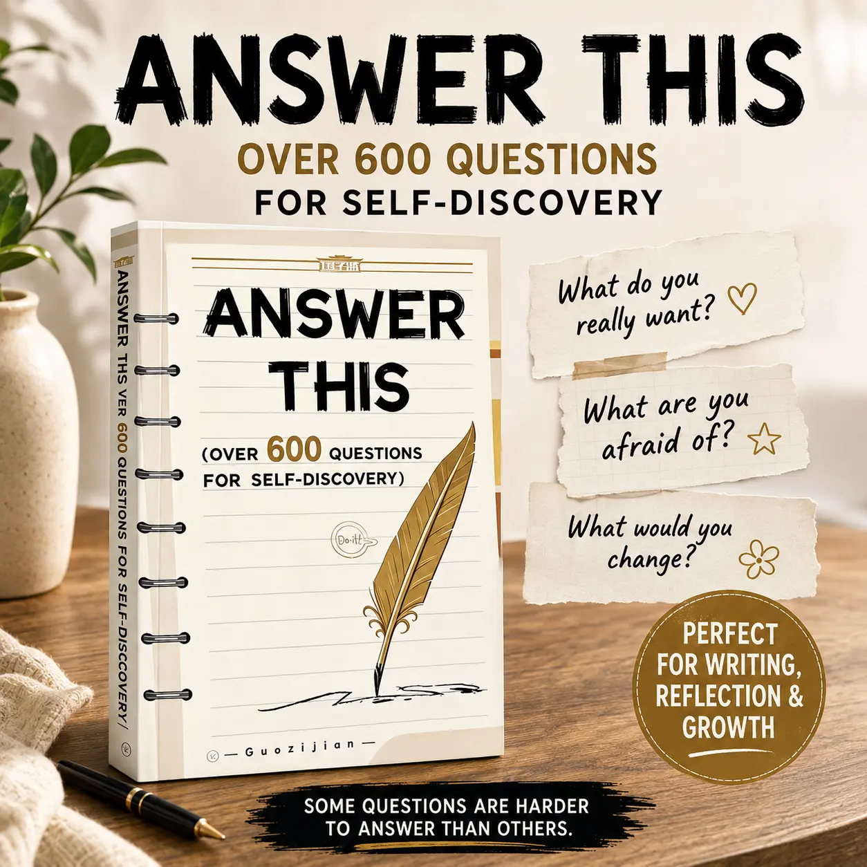 【BB Books】Answer This Self Discovery Journal - 600+ Questions to Know Yourself Better, Guided Reflection Journal for Women, Personal Growth & Self Care Gift